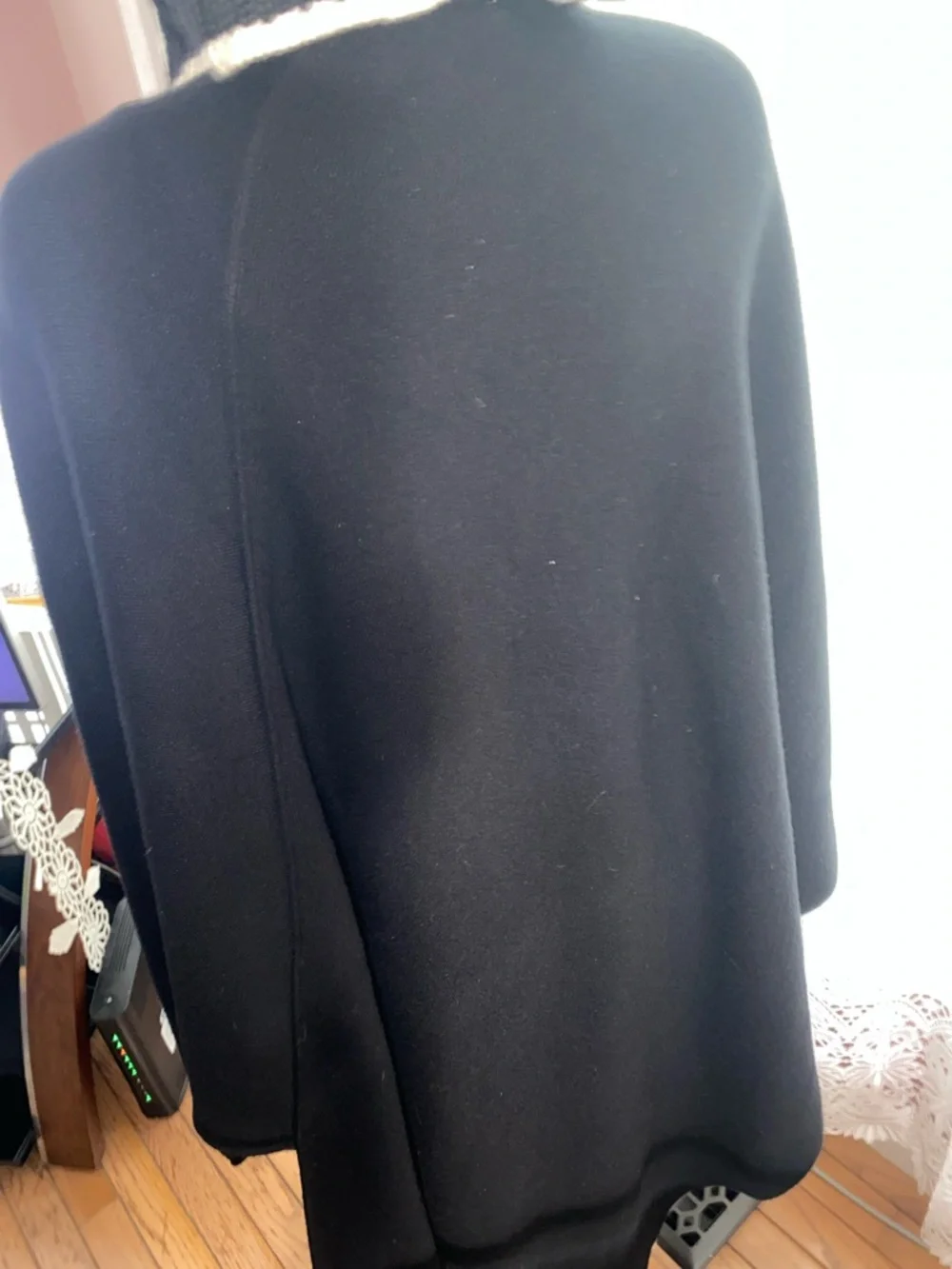 Zara Black Cowl Neck Sweater Poncho with Cream Trim Sz S oversized fits a M-L - Picture 9 of 9